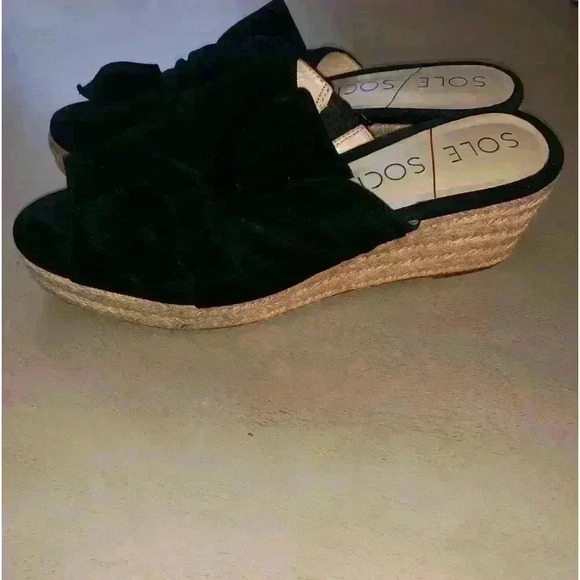 SOLE SOCIETY BLACK OPEN TOE WEDGE LEATHER SHOES SIZE 8,5 M - Picture 9 of 9